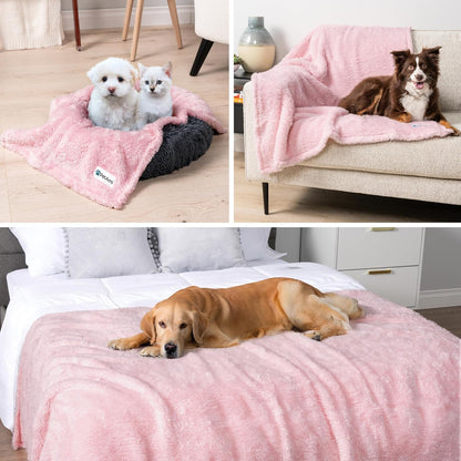 Fluffy Waterproof Dog Blanket for Couch and Bed, Reversible Sherpa Pet Throw, Pee Proof Furniture Protector Sofa Cover, Washable Cat Blanket for Small Medium Dogs and Cats (Pink Blush, 24X32)